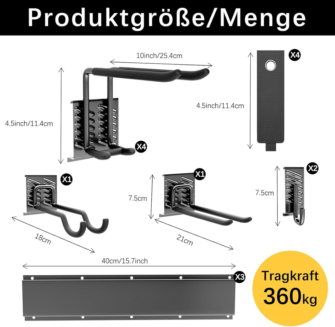Verstellbares Gartengerätehalter 120 cm, Wandhalterung Gartengeräte - mit 3 Schienen& 8 Haken, Aufbe