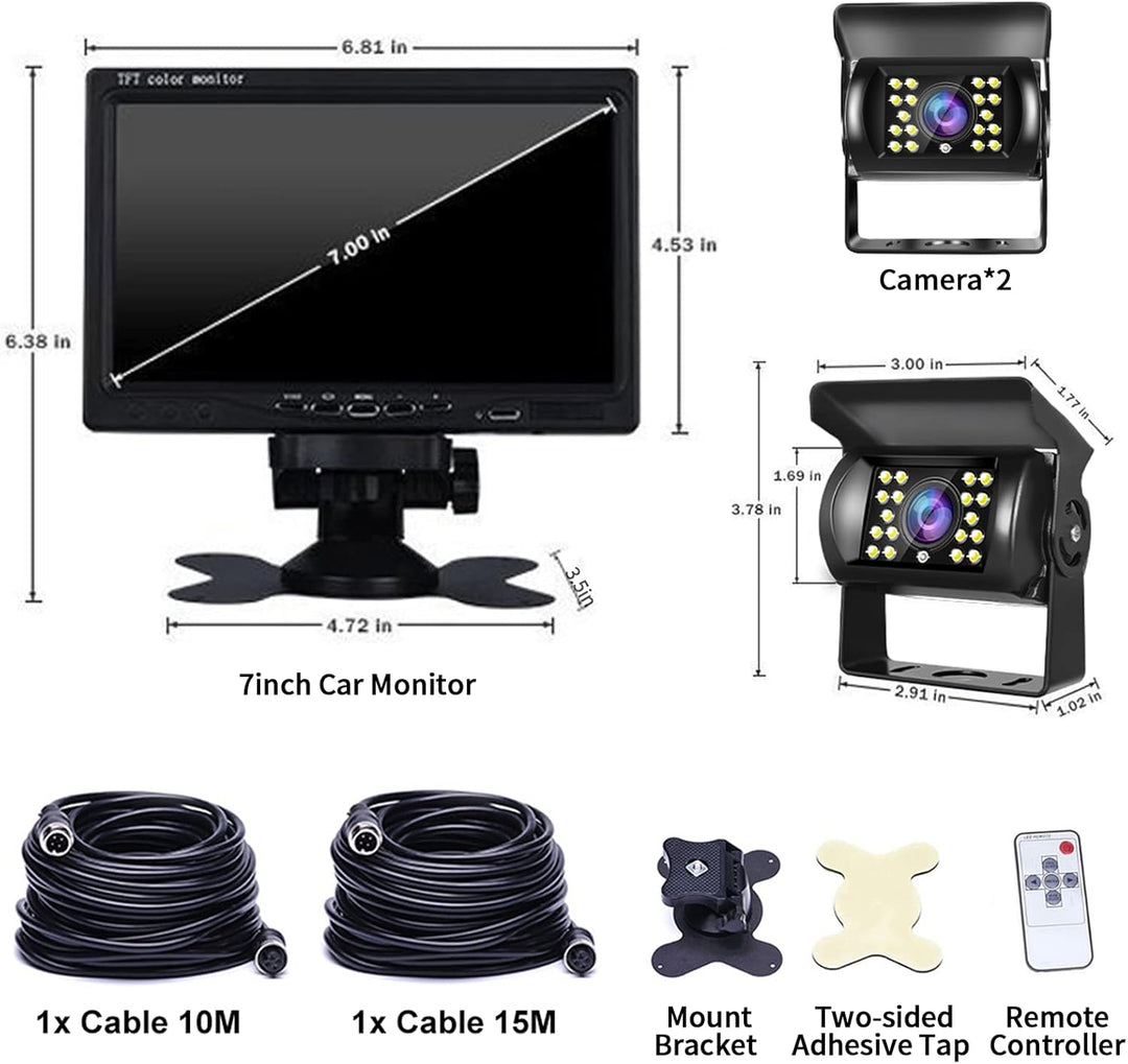 Hodozzy Rückfahrkamera Set mit 7 Zoll-LCD-Monitor &amp; Dual Backup Kamera, Wasserdicht, Nachtsicht, 2 K