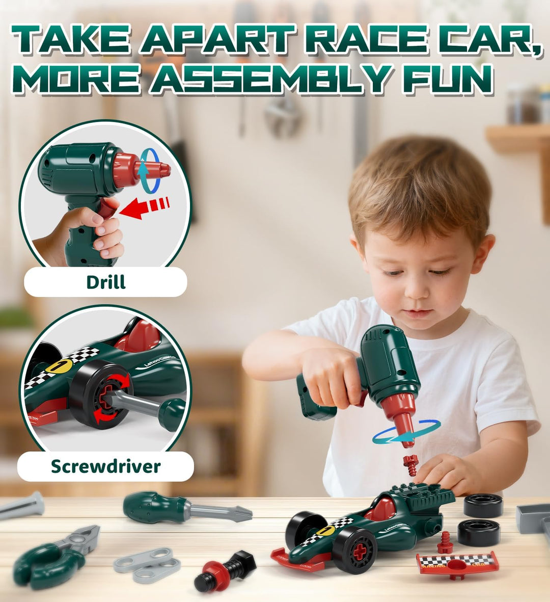 Lehoo Castle Werkzeugkoffer Werkzeug Kinder Spielzeug ab 3 Jahre, Junge Geschenke mit Bohrmaschine ＆