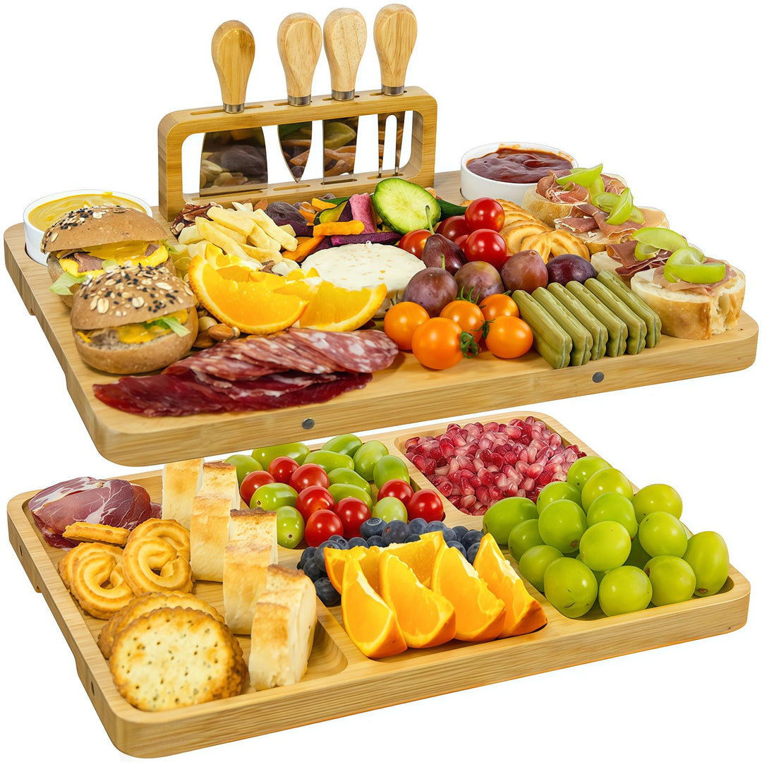 Grosses Bambus Charcuterie Board Set (40x30x2 cm) Käsebrett & Platten Zubehör mit Messern für Gesell