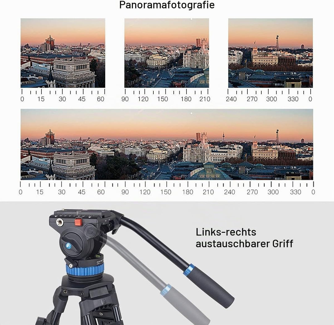 SIRUI Video Tripod Stativ SH15,Aluminium Travel Videostativ mit 360°Fluidkopf,155cm, Max Load 10KG N