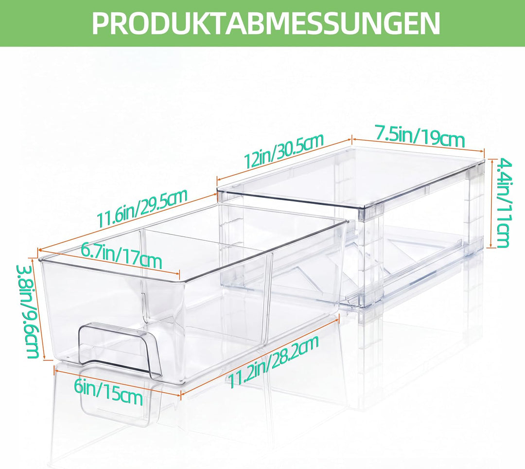 2er-Set Stapelbare Kleine Aufbewahrungsschubladen, Acryl Organizer mit Griffen, Kunststoffboxen für