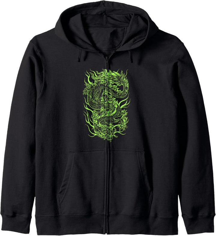 Aesthetic Green Chinese Dragon Grunge Egirl Teen Girls Women Kapuzenjacke