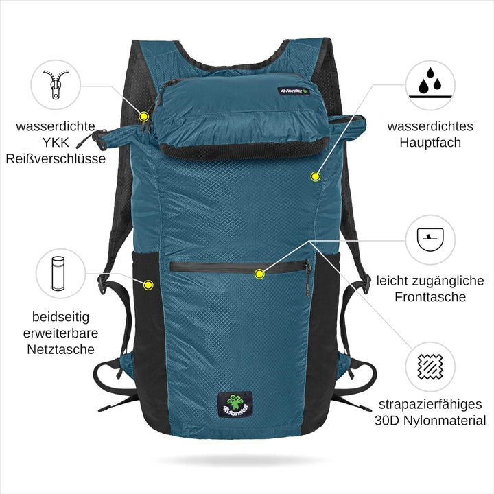4Monster Faltbarer Rucksack Ultra Leicht, Unisex Tagesrucksack Outdoor, 2in1 Gürteltasche, Wasserdic