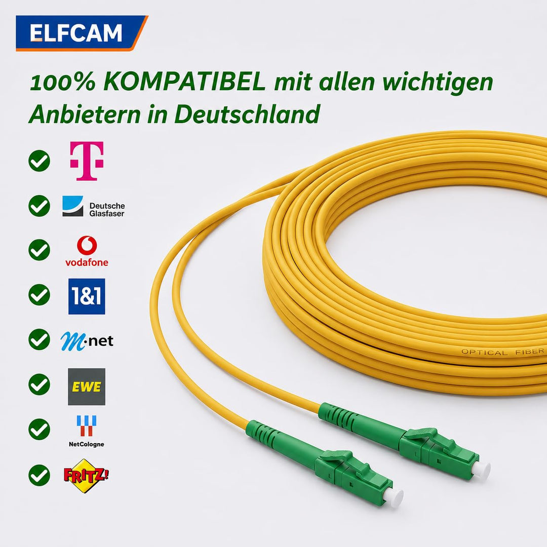 Elfcam® - 40m Glasfaserkabel LC/APC auf LC/APC Simplex Singlemode 9/125µm LSZH, FTTH LWL Patchkabel