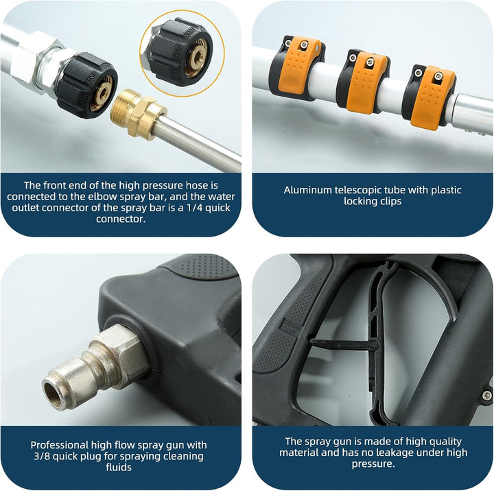 Teleskop Hochdruckreiniger Zauberstab, 7,3 m Hochdruckreiniger Sprühstab Set mit 7 Sprühdüsenspitzen