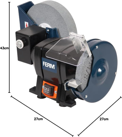 FERM BGM1021 Nass und Trockenschleifmaschine - Doppelschleifmaschine 250W - 150mm - Incl. P80 (Nass)