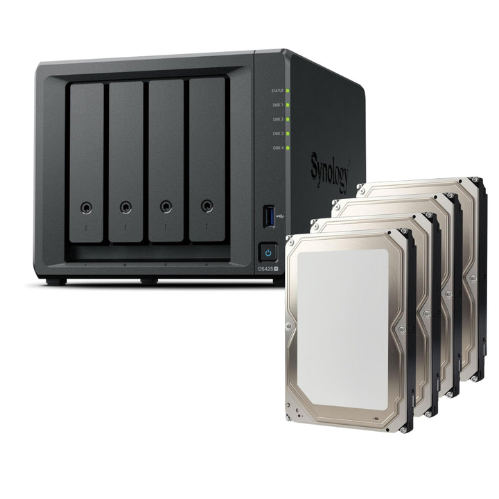 Synology DS425+ 24TB Bundle Bestpreis Festplatten (4X 4TB) 4 Bay Desktop NAS; mit einem Intel Celero
