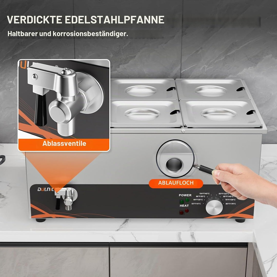 DULNICE Bain Marie Speisewärmer Elektrische Edelstahl 1500W 6 GN-Behältern Wasserbad mit Ablaufhahn,