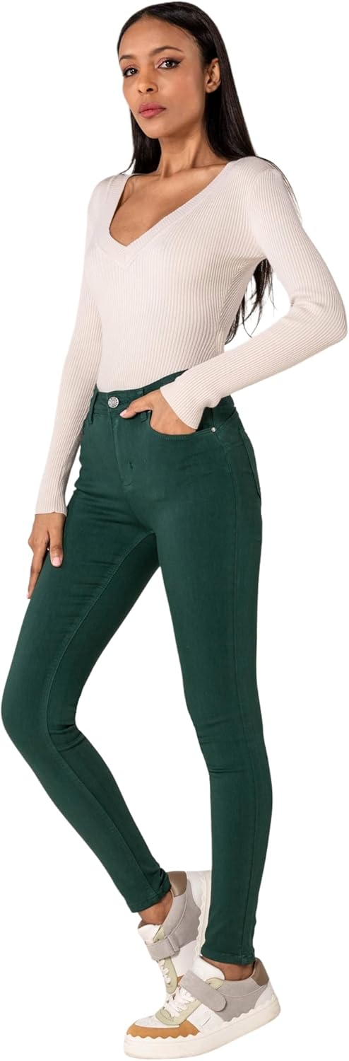 Nina Carter P106 Damen Jeanshosen Slim Fit Push-Up Skinny Jeans Mid-High Waist XS Slim Dunkelgrün (P
