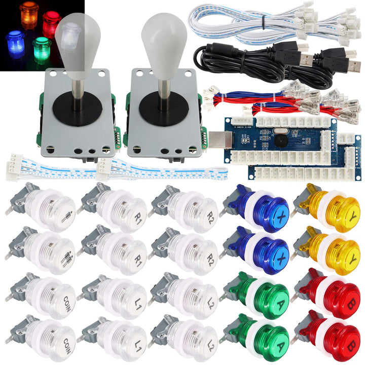 SJ@JX 2 Player Arcade Game Stick DIY Kit Buttons with Logo LED 8 Way Joystick USB Encoder Cable Cont