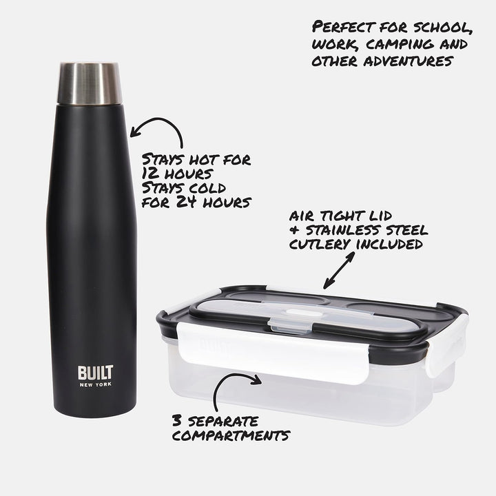 Built Geschenkset Bento Box mit Besteck und auslaufsicherer, isolierter Wasserflasche, für Pendler,