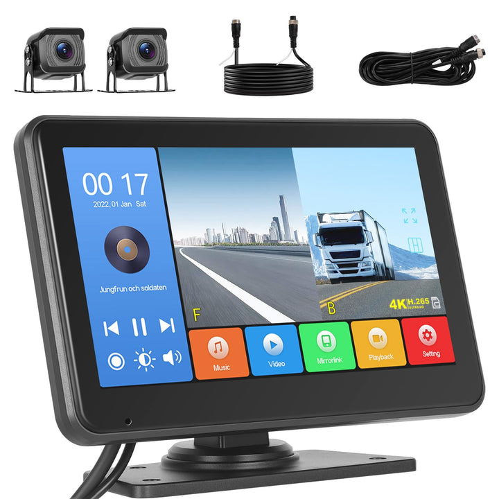 Hikity Rückfahrkamera Kabellos 7" HD Touchsreen mit 2 Rück Kamera mit Nachtsicht IP68 Wasserdicht+4K
