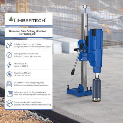 TIMBERTECH® Kernbohrgerät - mit Ständer, Ø Bohrung: ca. 15-205 mm, 3900 W, 580 U/min geeignet für Di