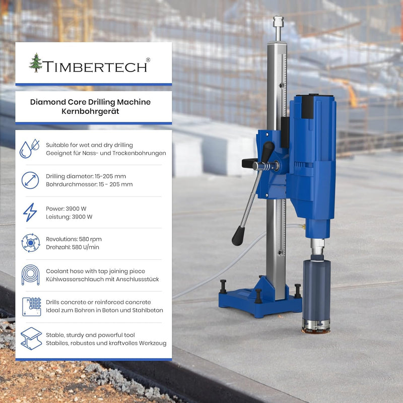 TIMBERTECH® Kernbohrgerät - mit Ständer, Ø Bohrung: ca. 15-205 mm, 3900 W, 580 U/min geeignet für Di