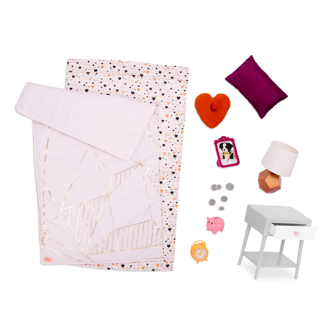 Our Generation – Goodnight Glow – 46 cm Puppe Zubehör – Bettwäscheset – Puppenhausmöbel – Vorgetäusc