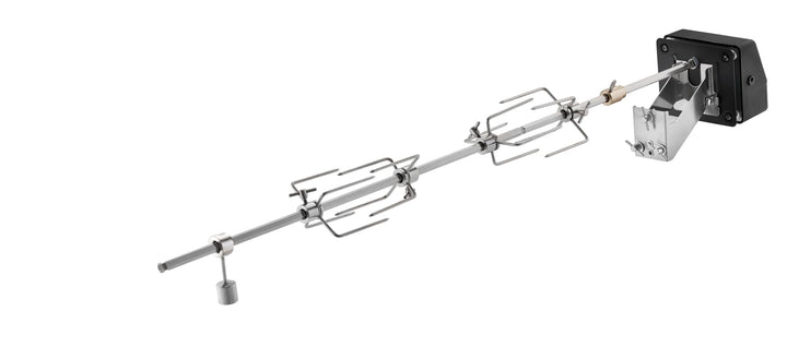 RÖSLE ALLFLAME Drehspiess, Rotisserie-Spiess für Grill, Edelstahl 6-Kant-Spiess bis 10 kg, Elektromo