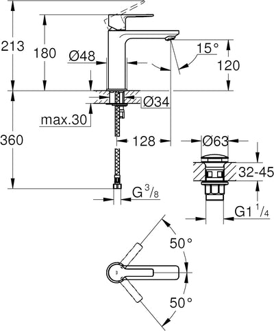 GROHE Lineare , Badarmatur - Waschtischarmatur , S-Size, glatter Körper, supersteel , 23106DC1 Edels