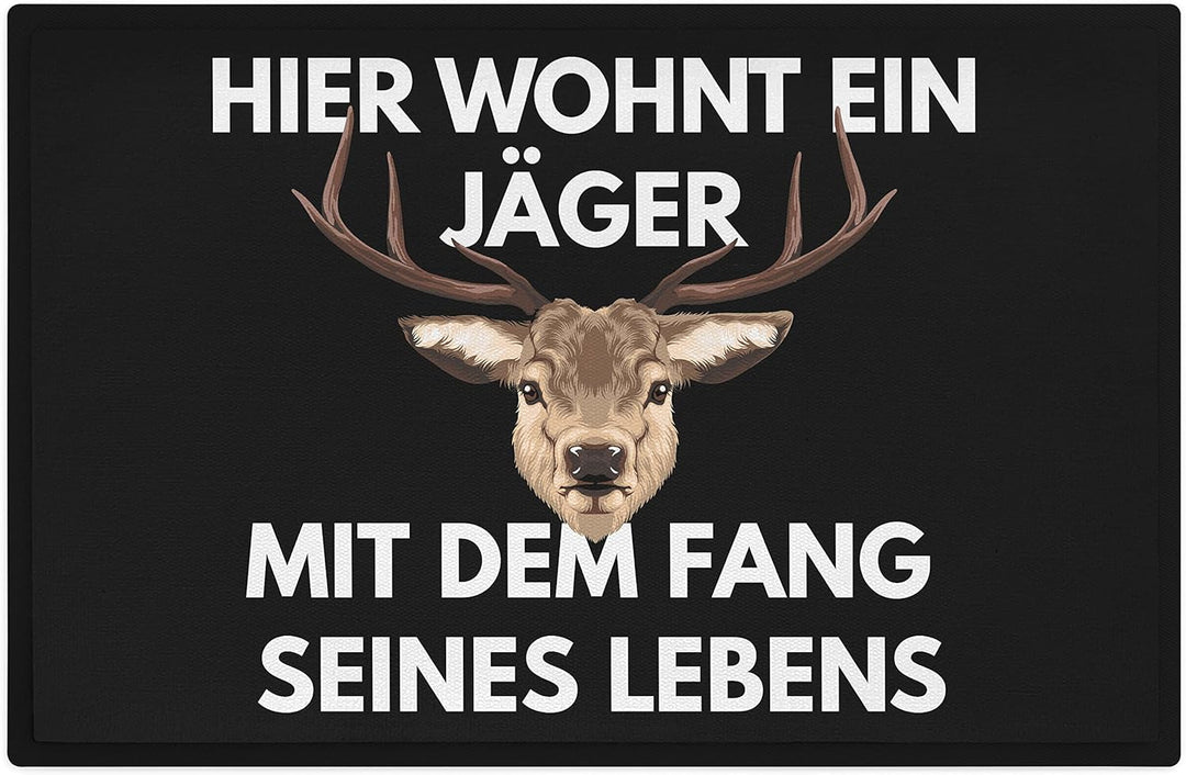 Trendation - Hier Wohnt EIN Jäger Fussmatte Geschenk für Jäger Lustiger Spruch Frundin Fussmatte 60x