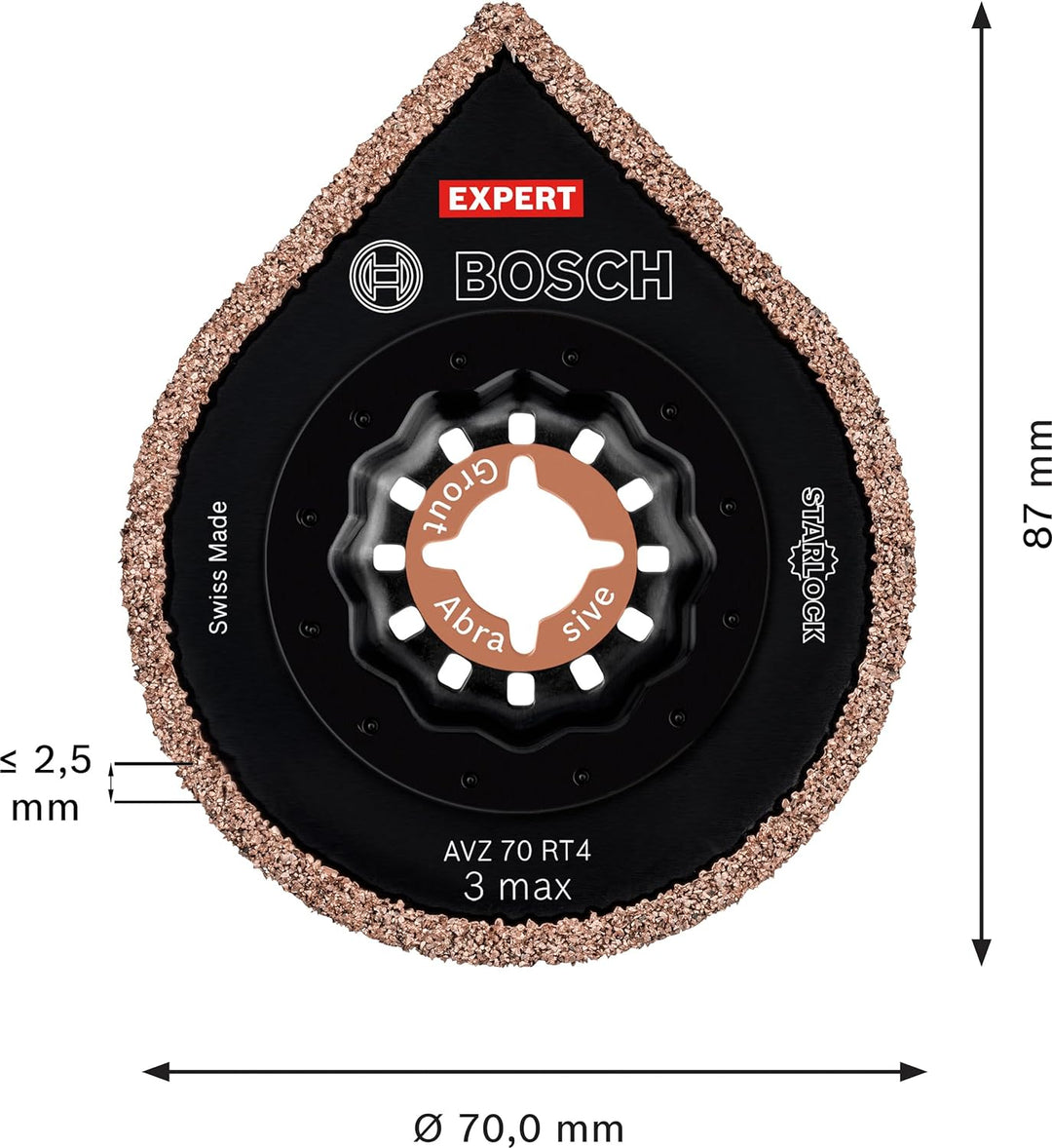 Bosch Professional 1x Schleifplatte Expert 3 max AVZ 70 RT4 (für Mörtel, Ø 70 mm, Zubehör Multifunkt