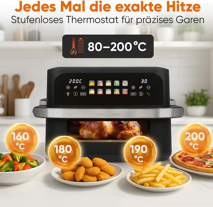 ProfiCook® XXL Heissluftfritteuse | 10L | Öl und Fettfrei | buntes Touch-Display | 2400W Airfryer |