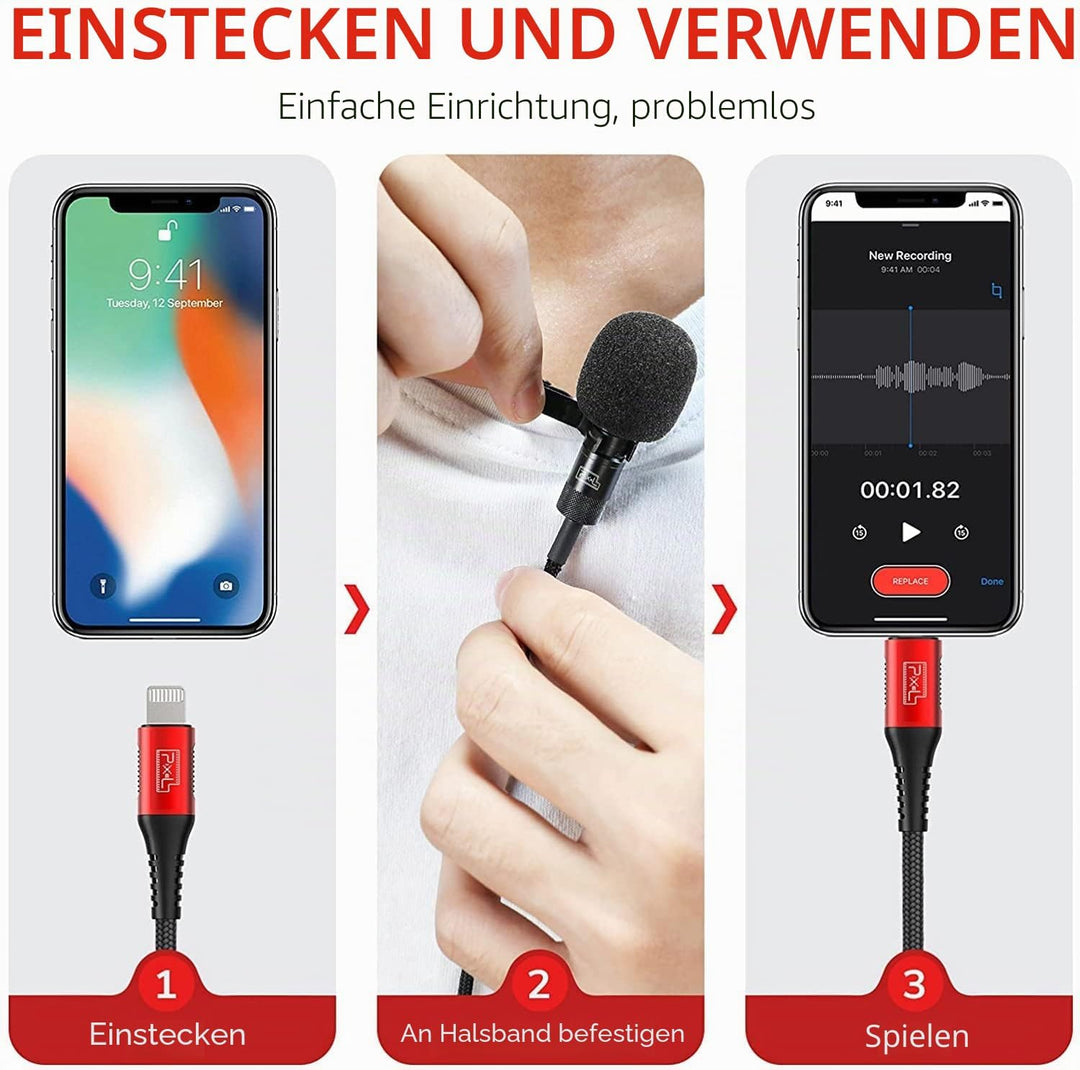 Pixel Apple Lightning Lavalier Mikrofon für iPhone/iPad/iPod Kompatibel mit iPhone 13/12/11/X/XS/XR/