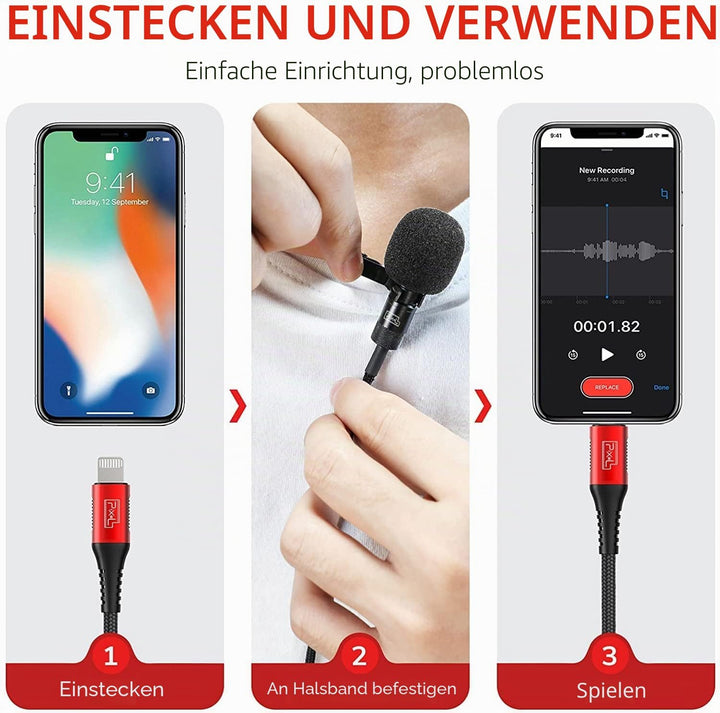 Pixel Apple Lightning Lavalier Mikrofon für iPhone/iPad/iPod Kompatibel mit iPhone 13/12/11/X/XS/XR/