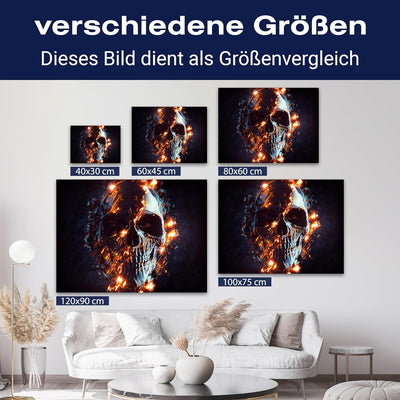 wandmotiv24 Leinwand-Bilder Totenköpfe, Grösse 40x30cm, Querformat, Totenkopf Explosion, Feuer, Boom