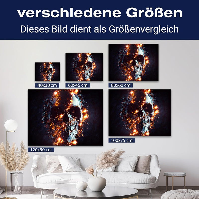 wandmotiv24 Leinwand-Bilder Totenköpfe, Grösse 60x45cm, Querformat, Totenkopf Explosion, Feuer, Boom