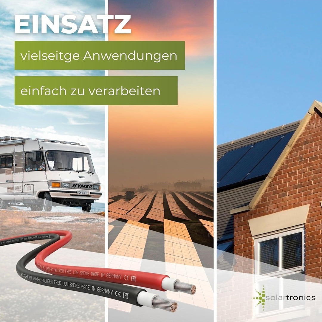 SOLARTRONICS Solarkabel 10mm² 10m Schwarz, H1Z2Z2-K, flexibel, erdverlegbar, PV-Kabel für Photovolta