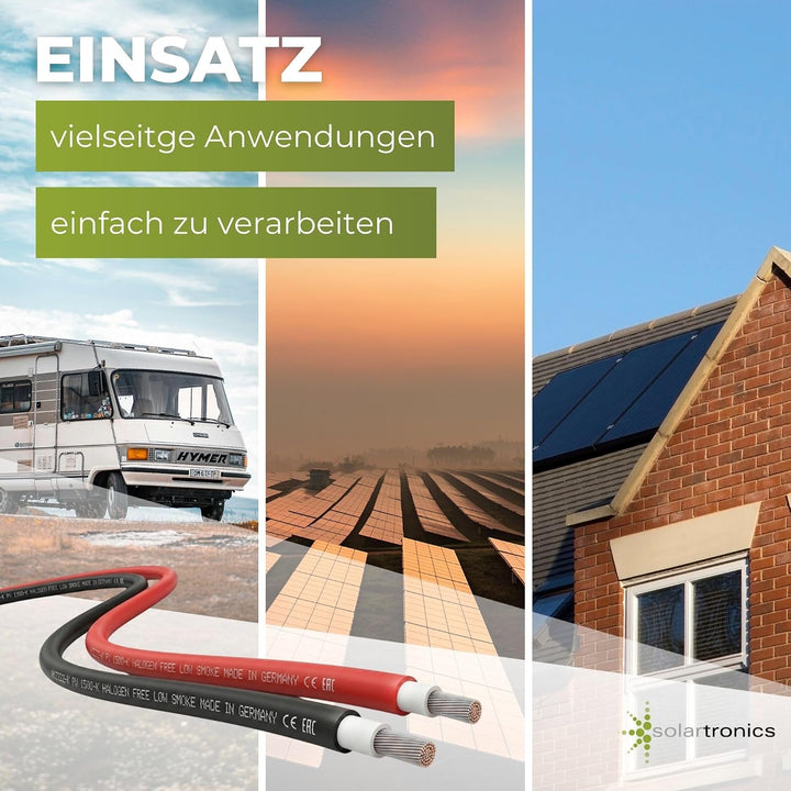 SOLARTRONICS Solarkabel 10mm² 80m Schwarz, H1Z2Z2-K, flexibel, erdverlegbar, PV-Kabel für Photovolta