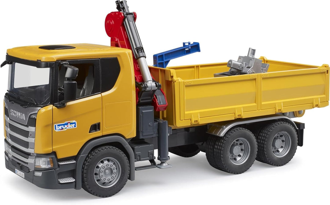 bruder 03551 - Scania Super 560R Baustellen LKW mit Kran & 2 Paletten - 1:16 Fahrzeuge, Baufahrzeug,