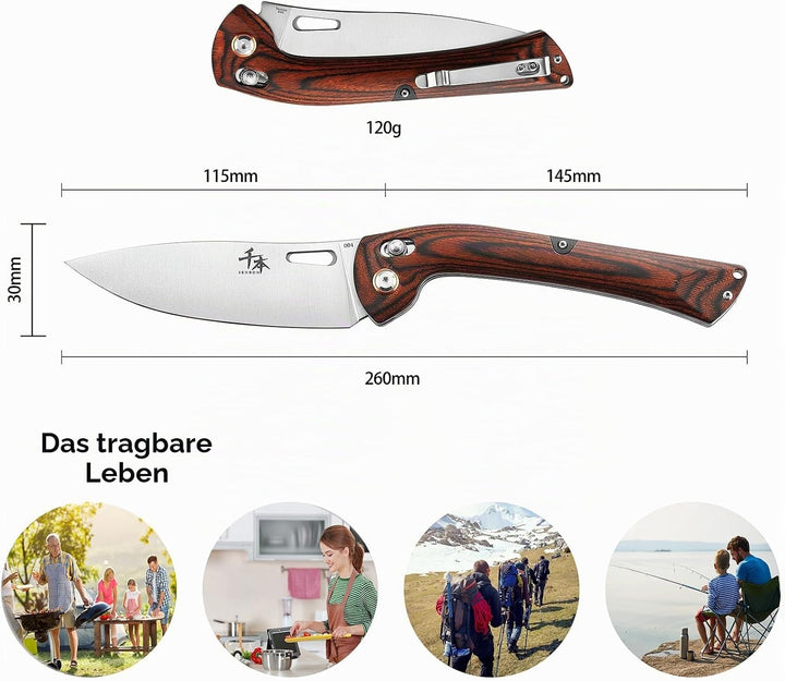 SENBON 440 Sharp Folding Peeling Practical Knife Fruit Knife Colorful Wood Handle Camping Barbecue O