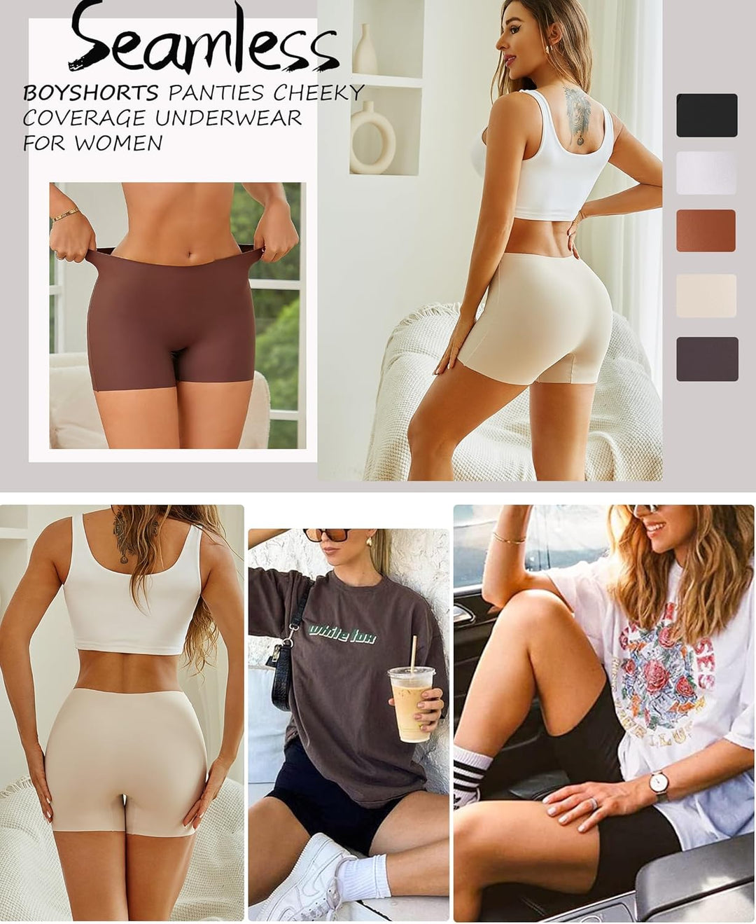 FINETOO 4er Pack Seamless Boxershort Damen High Waist Radlerhose Unterwäsche Weich Nahtlose Panties