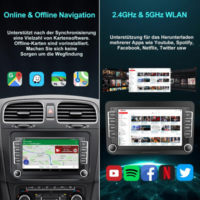 Jimtour Bluetooth Autoradio Mit Bildschirm für Golf 5 6 VW Polo T5 Passat Touran Seat Mit Navi WLAN,