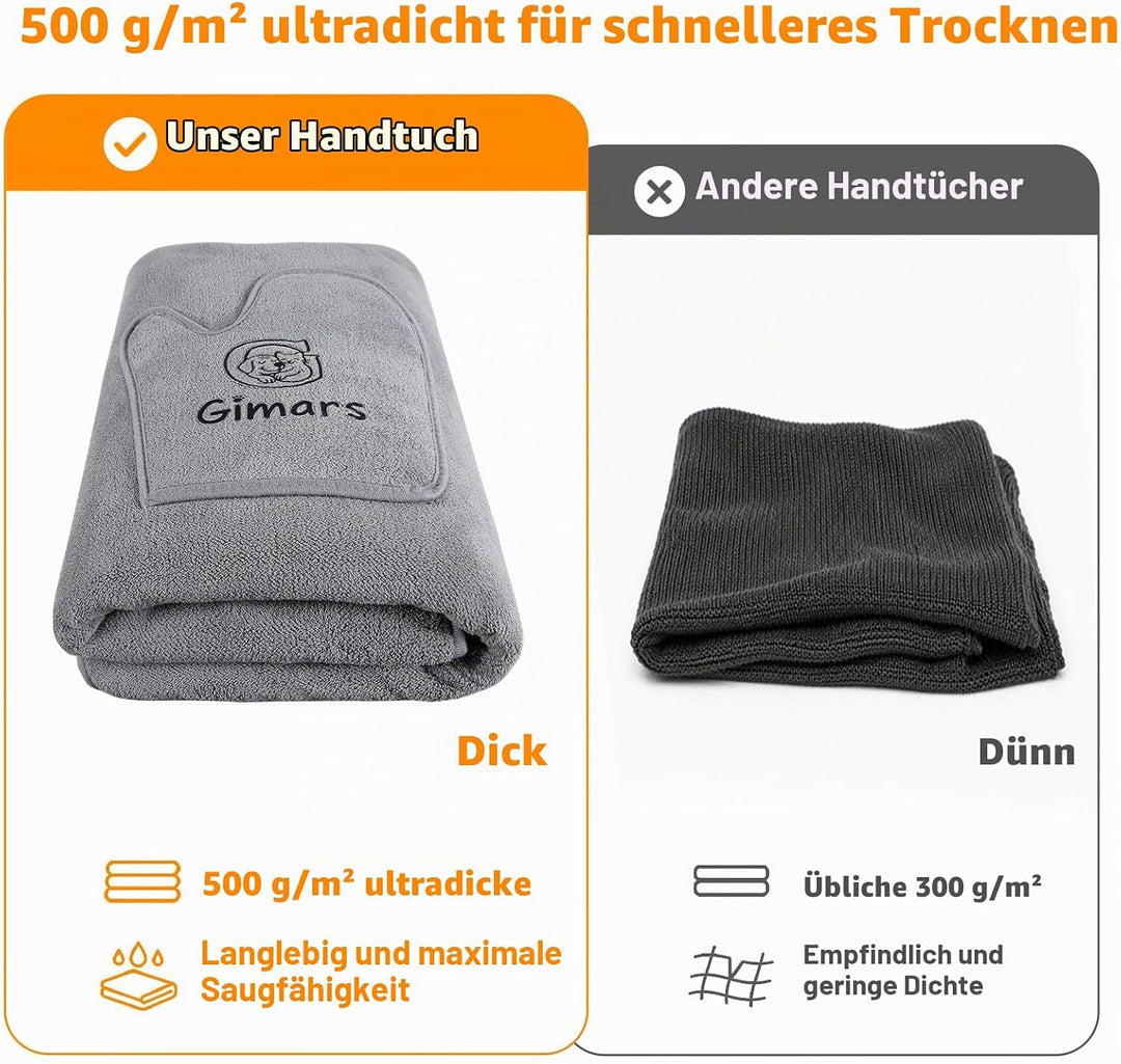 Gimars Thickened Pet Drying Towel with Gloves 90×50cm, 2 Pack, Gray 90×50cm 2er, 90×50cm 2er