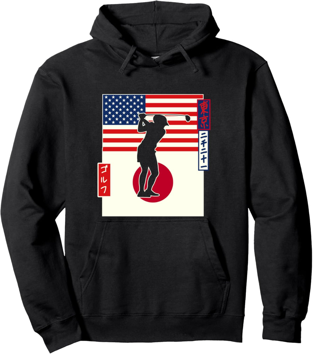 Golfschwung USA & Japan Flagge Kanji Japanisches Katakana Pullover Hoodie