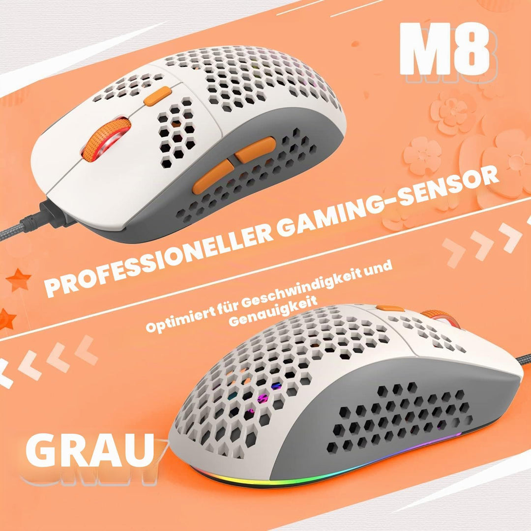 YINDIAO T8 60% RGB Gaming Tastatur und Maus Set + Gewendeltes USB-C Kabel,Kabelgebundene Mechanische