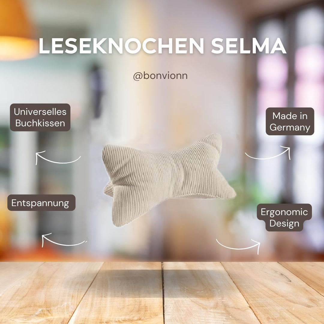 Leseknochen Selma Cord Look ergonomische Form für Nacken- oder Lendenstütze Flexible Stütze für Büch