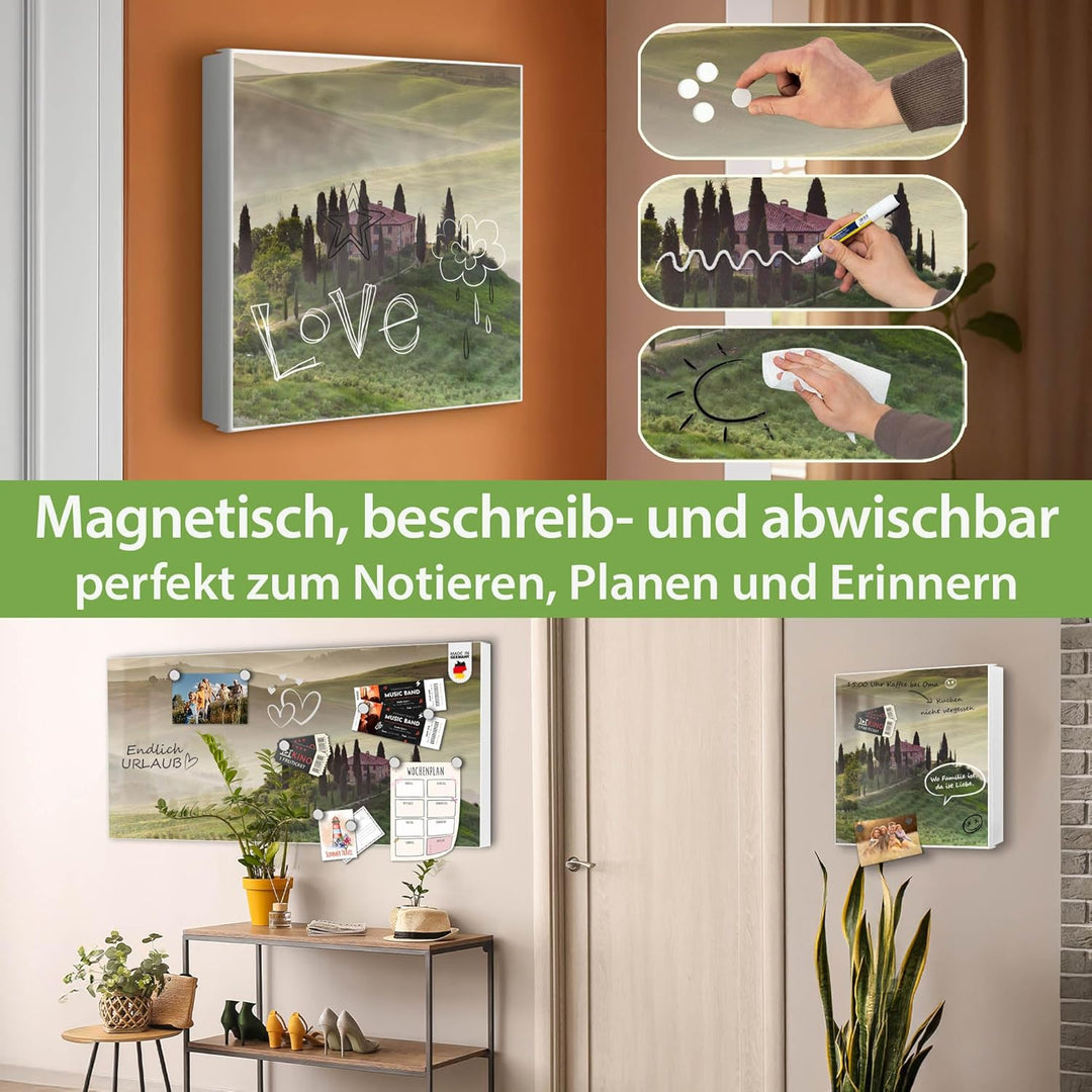 banjado® Grosser Schlüsselkasten Glas/Schlüsselbox 30cm x 30cm mit 50 Haken - Motiv Toscana/Schlüsse