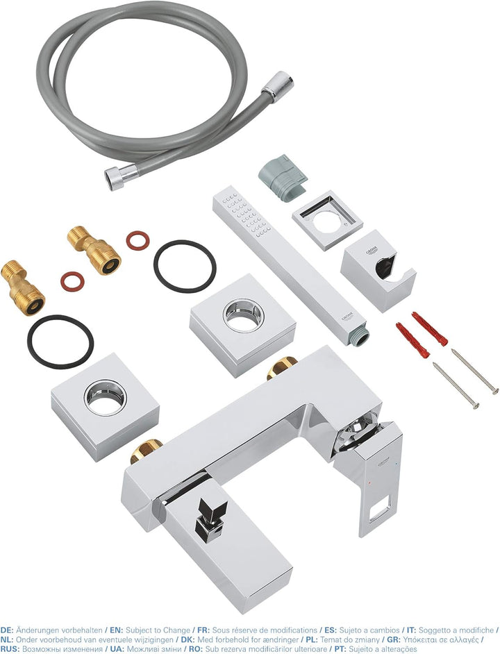 GROHE Eurocube | Wanne - Wannenarmatur | mit HANDBRAUSE, Wandhalter und Schlauch | 23141000 & Eurocu