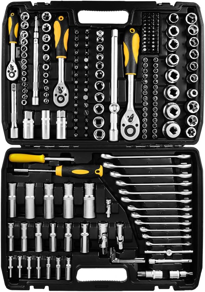 TOPEX Werkzeugkoffer 219-tlg: 1/2", 3/8", 1/4" Nüsse, Ratschen, Bits, Knarrenkasten, Für Kfz, Werkst