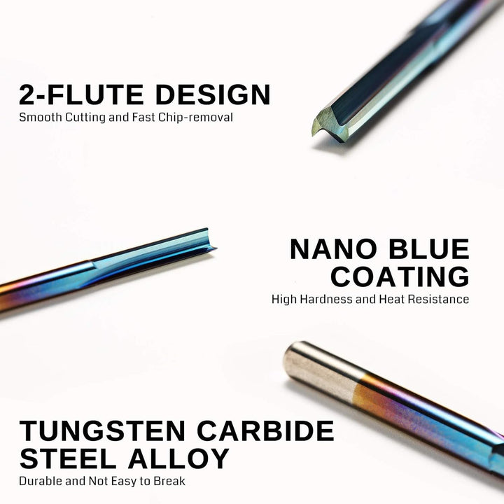 Genmitsu CNC-Fräser, 1/8 Zoll Schaft, gerader Fräser, Nano Blaubeschichtung, 2 schneidiger Schaftfrä