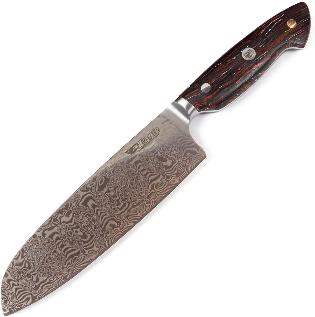 Eagle U-Grip - Santoku-Messer 18 cm - Voll-Damaststahl 108 Lagen/Heftschalen: G10 schwarz-rot-weiss