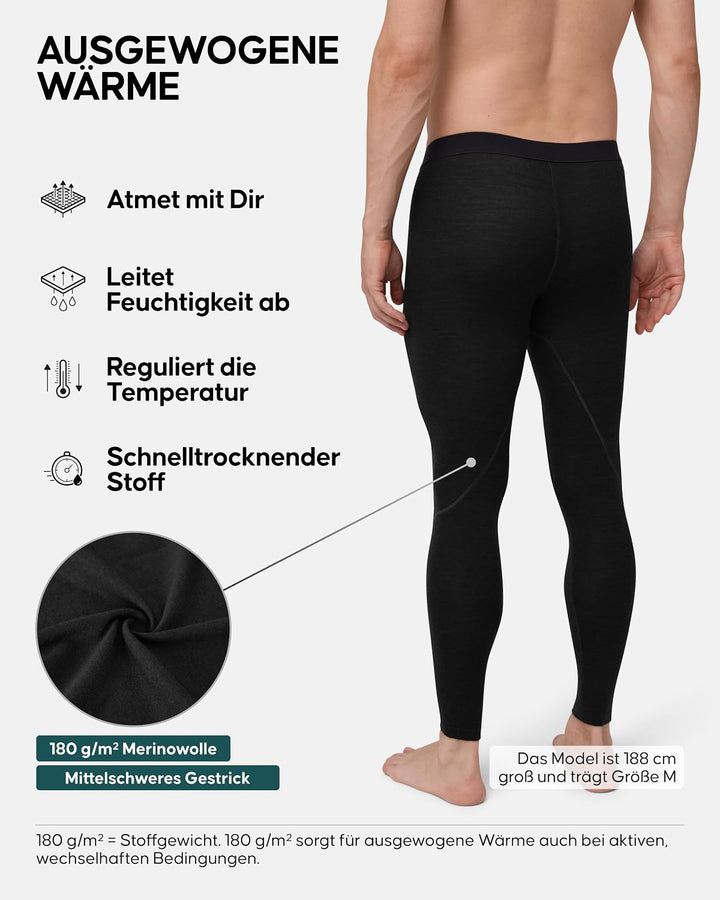 DANISH ENDURANCE Merino Funktionshose, Premium Thermo-Unterwäsche, Lange Unterhose, Temperaturreguli