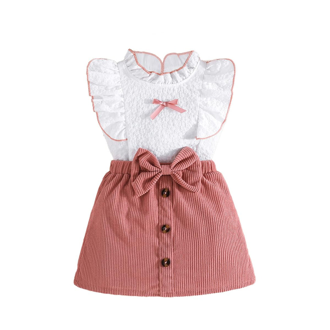 Kleinkind Baby Mädchen Outfits Rüschen Ärmellose Hemden Tops + Elegant Schleife Mini Rock 2 Stück Fr
