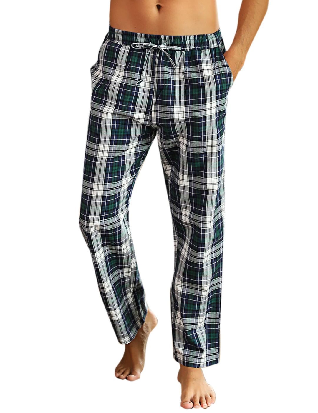 Litherday Schlafanzughose Herren Lang Kariert Pyjamahose 100% Baumwolle Nachtwäsche hose mit Taschen