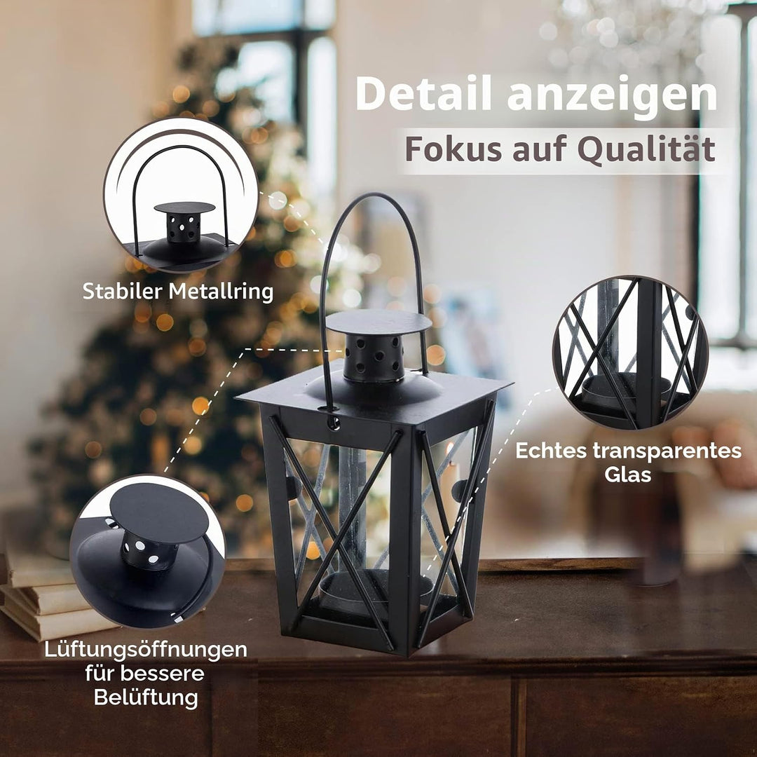 Nuptio 4 Stück Lanterne en Verre à Terre Suspendue, Lanterne en Verre Portable, Petite Lanterne Rétr