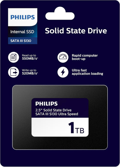 PHILIPS Interne SSD 2.5" SATA III 1 TB S130 Ultra Speed, Lesegeschwindigkeit bis zu 550 MB/s 1 TB Sa