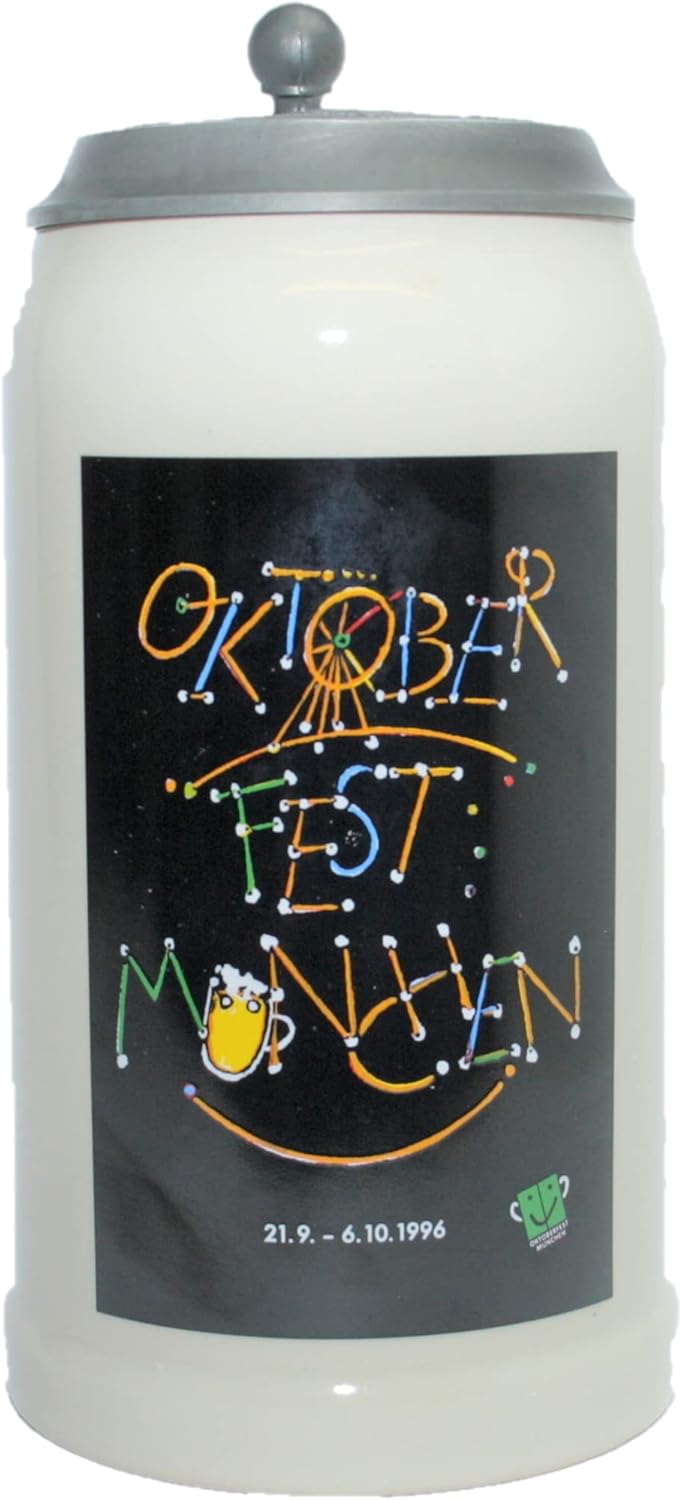 Steinfixx® - Original Oktoberfestkrug 1996 mit Zinndeckel I Jahrgangskrug I Jahreskrug I Wiesnkrug I